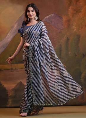 Blue Georgette Leriya Print Designer Saree 2