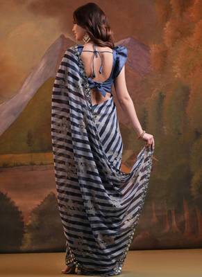 Blue Georgette Leriya Print Designer Saree 4
