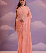 Light Peach Grey Soft Georgette Sequence Work Saree