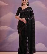 Black Soft Georgette Leriya Sequence Work Saree