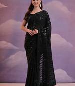 Black Soft Georgette Leriya Sequence Work Saree