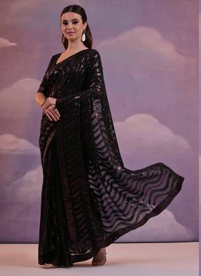 Black Soft Georgette Leriya Sequence Work Saree 3