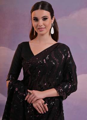 Black Soft Georgette Leriya Sequence Work Saree 4
