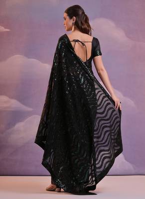 Black Soft Georgette Leriya Sequence Work Saree 5