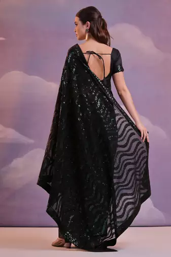 Black Soft Georgette Leriya Sequence Work Saree