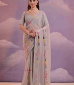Beige Soft Georgette Sequence Work Saree