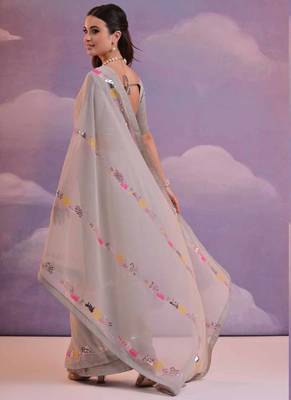 Beige Soft Georgette Sequence Work Saree 5