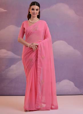 Pink Soft Georgette Sequence Work Saree 1