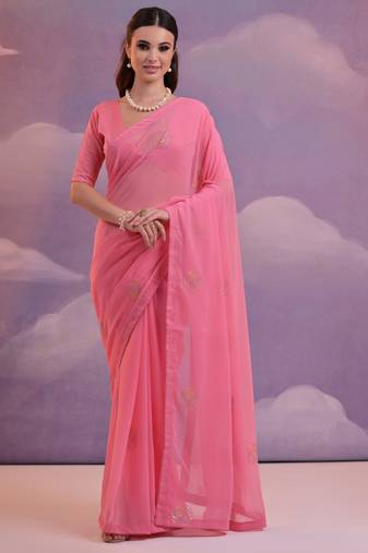 Pink Soft Georgette Sequence Work Saree