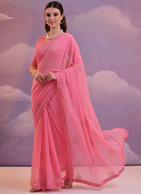 Pink Soft Georgette Sequence Work Saree 2