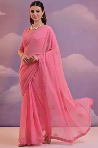 Pink Soft Georgette Sequence Work Saree