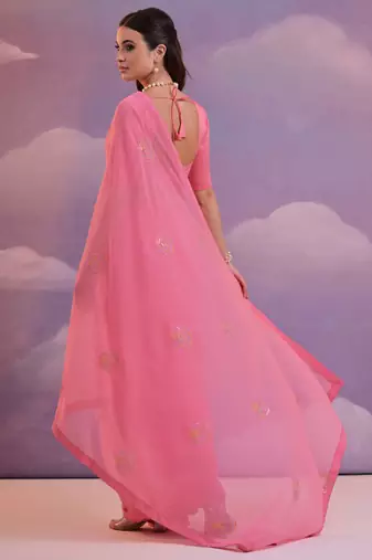 Pink Soft Georgette Sequence Work Saree