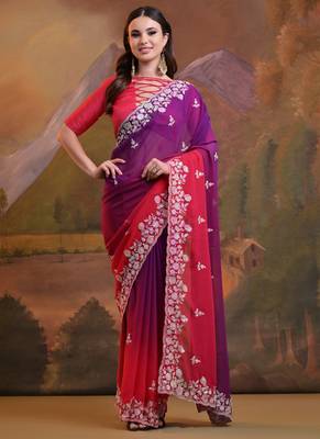 Purple Soft Georgette Sequence Work Saree 1