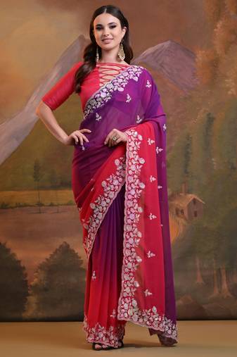 Purple Soft Georgette Sequence Work Saree