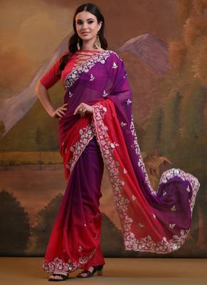 Purple Soft Georgette Sequence Work Saree 3