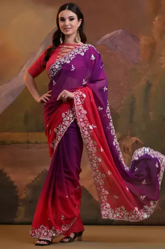 Purple Soft Georgette Sequence Work Saree