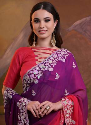Purple Soft Georgette Sequence Work Saree 4