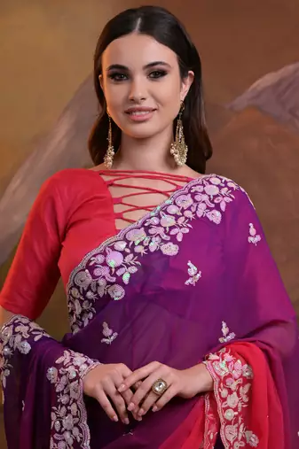 Purple Soft Georgette Sequence Work Saree