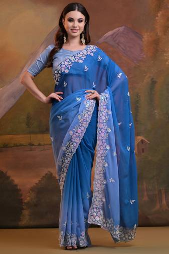 Royal Blue Soft Georgette Sequence Work Saree