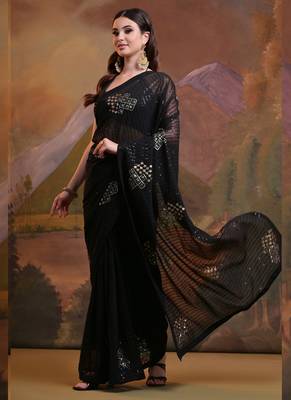 Black Soft Georgette Sequence Work Saree 3