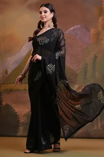 Black Soft Georgette Sequence Work Saree