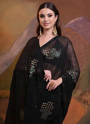 Black Soft Georgette Sequence Work Saree 4