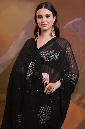 Black Soft Georgette Sequence Work Saree