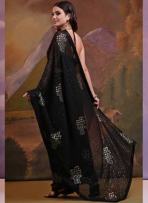 Black Soft Georgette Sequence Work Saree 5