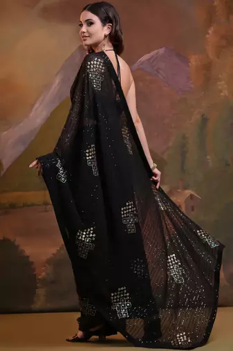 Black Soft Georgette Sequence Work Saree