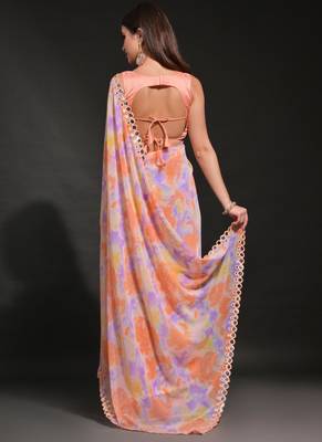 Orange Georgette Prizam Print Mirror Work Saree 5