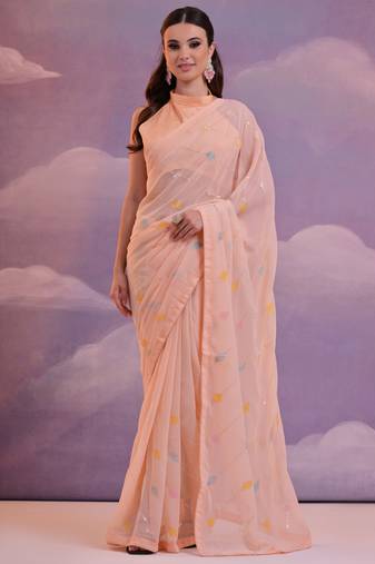 Light Peach Soft Georgette Sequence Work Saree