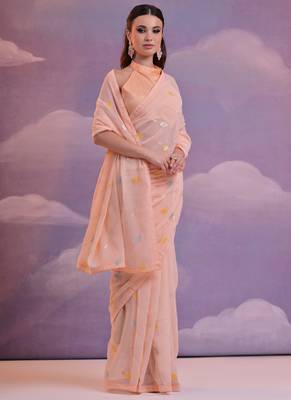 Light Peach Soft Georgette Sequence Work Saree 3