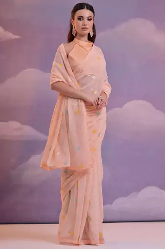 Light Peach Soft Georgette Sequence Work Saree