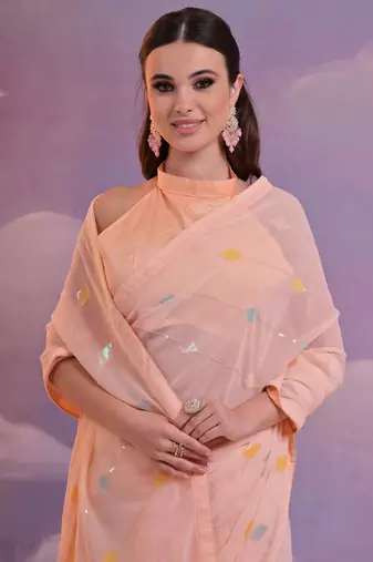 Light Peach Soft Georgette Sequence Work Saree