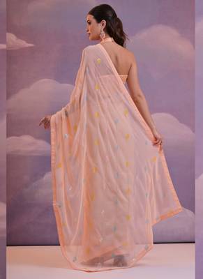 Light Peach Soft Georgette Sequence Work Saree 5