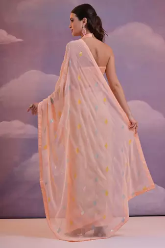 Light Peach Soft Georgette Sequence Work Saree