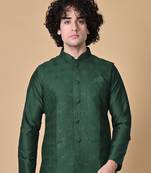 mens floral sequence embroidery cotton blend stylish handcrafted green nehru jacket for festive & party wear