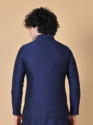 Maahi fabs mens floral sequence embroidery cotton blend stylish handcrafted blue nehru jacket for festive & party wear 2
