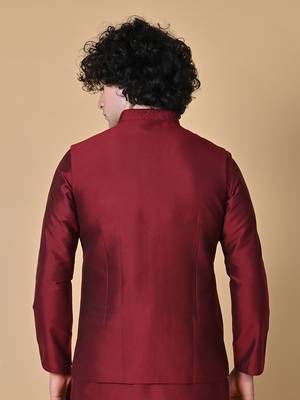 Maahi fabs mens floral sequence embroidery cotton blend stylish handcrafted maroon nehru jacket for festive & party wear 2
