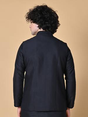 Maahi fabs mens floral sequence embroidery cotton blend stylish handcrafted black nehru jacket for festive & party wear 2