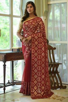 Women'S Sequence Chinon Saree With Unstiched Blouse Piece 1