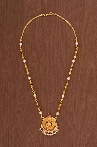 Pearl Laxmi necklace MEDIUM length one gram gold