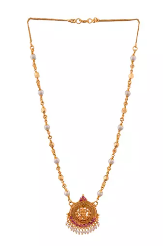 Pearl Laxmi necklace MEDIUM length one gram gold