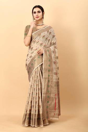 Yavira Silk Chickoo Amazing Ethnic Wear Silk Blended Canderi Treditional Sarees