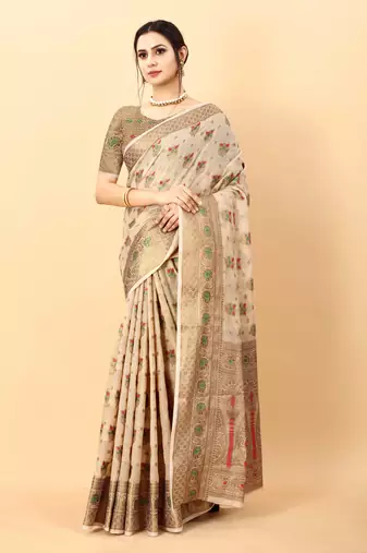 Yavira Silk Chickoo Amazing Ethnic Wear Silk Blended Canderi Treditional Sarees