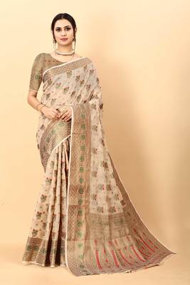 Yavira Silk Chickoo Amazing Ethnic Wear Silk Blended Canderi Treditional Sarees 4