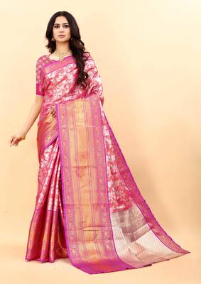 Yavira silk pink amazing ethnic wear silk blended kanjivaram treditional sarees 1