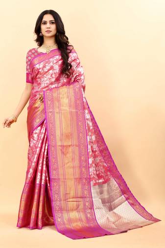 Yavira silk pink amazing ethnic wear silk blended kanjivaram treditional sarees