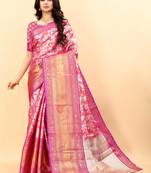 Yavira silk pink amazing ethnic wear silk blended kanjivaram treditional sarees