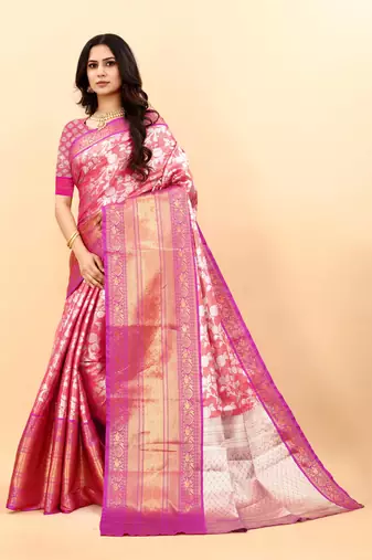 Yavira silk pink amazing ethnic wear silk blended kanjivaram treditional sarees